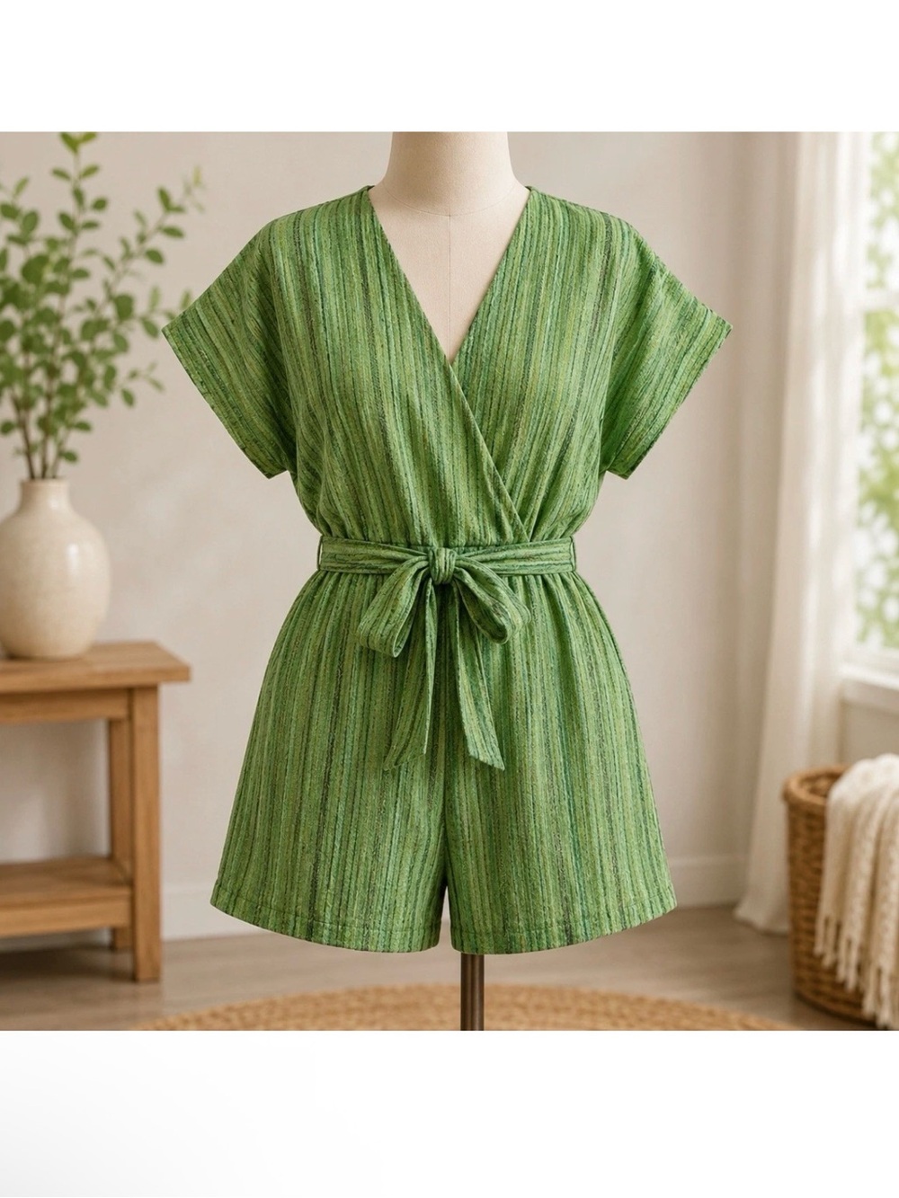 NWT Cupshe Olive Green Patterned Short Sleeve Wrap Romper S